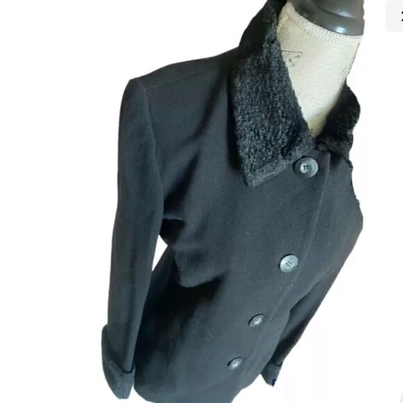zara collection 100% wool coat with fur cuffs size 12 - Picture 2 of 8